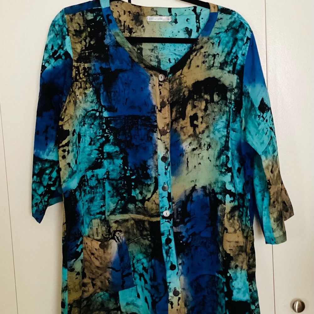 2 FOR $50 Blue Sky Women's Top in Blue and Black Abstract
